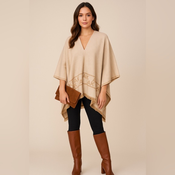 Anne Klein Logo Poncho Wrap – Neutral Beige/Tan – One Size - Picture 1 of 5